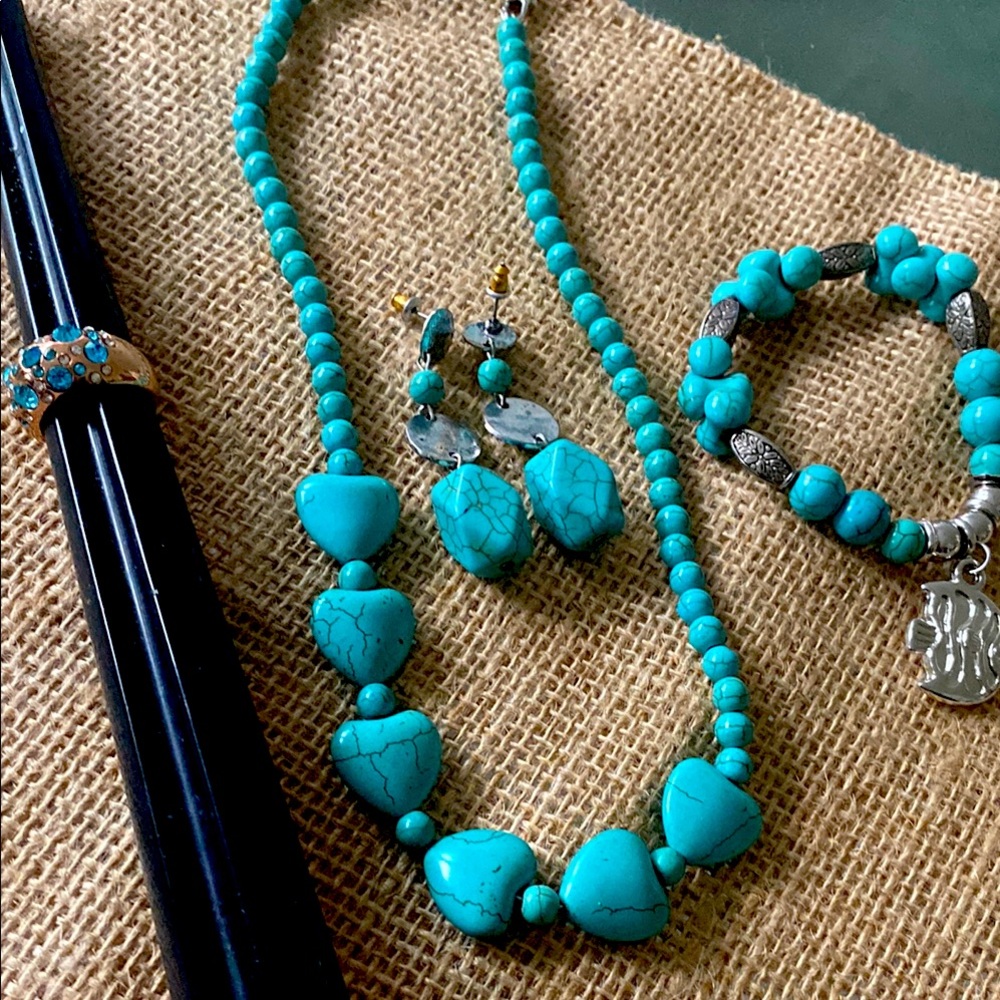 Turquoise color Beaded Jewelry Set